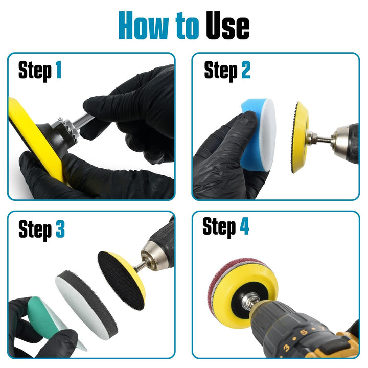 3" Polishing Kit for Drill Wet Sanding Car Headlight Restoration Kit with Sandpaper Discs, Foam & Wool Buffing Pads