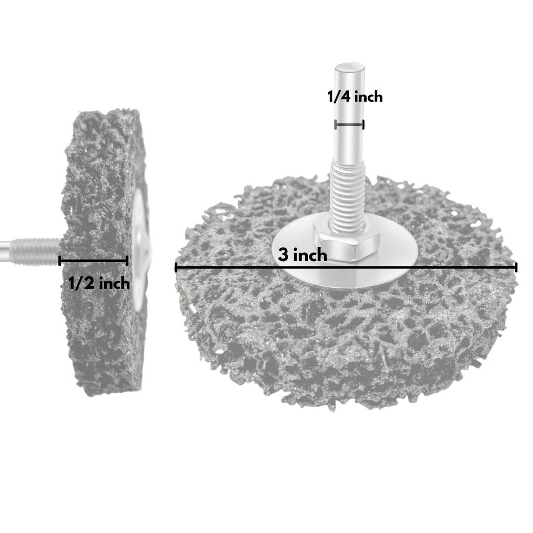 Paquete de 3 ruedas peladoras de polietileno de 3" para taladro montado en vástago de 1/4"