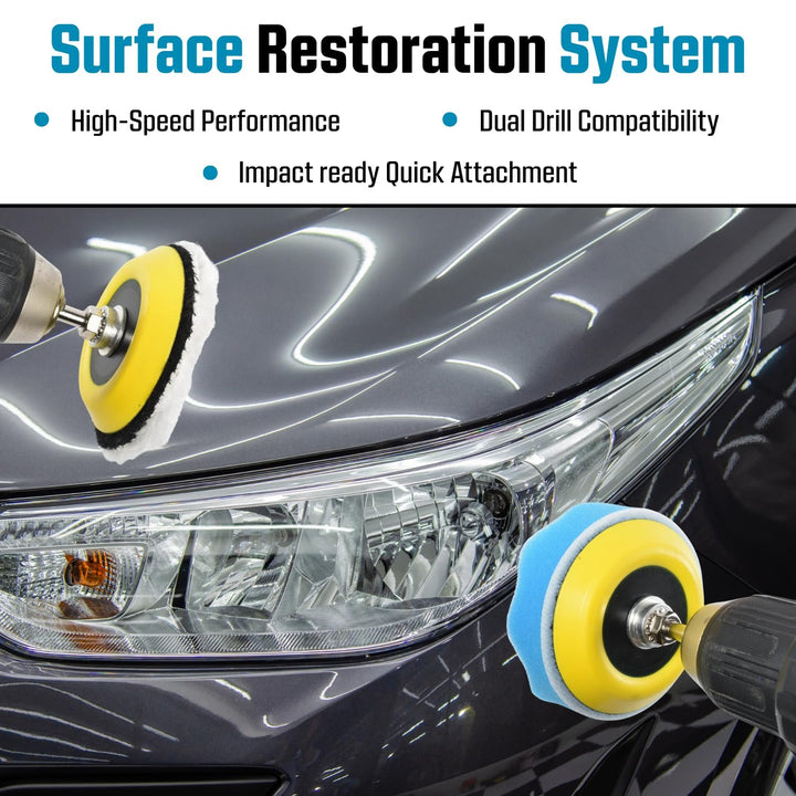 3" Polishing Kit for Drill Wet Sanding Car Headlight Restoration Kit with Sandpaper Discs, Foam & Wool Buffing Pads
