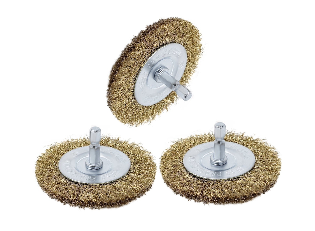 4" Circular Wire Brush Wheel for Drill, Brass-Coated, Pack of 3