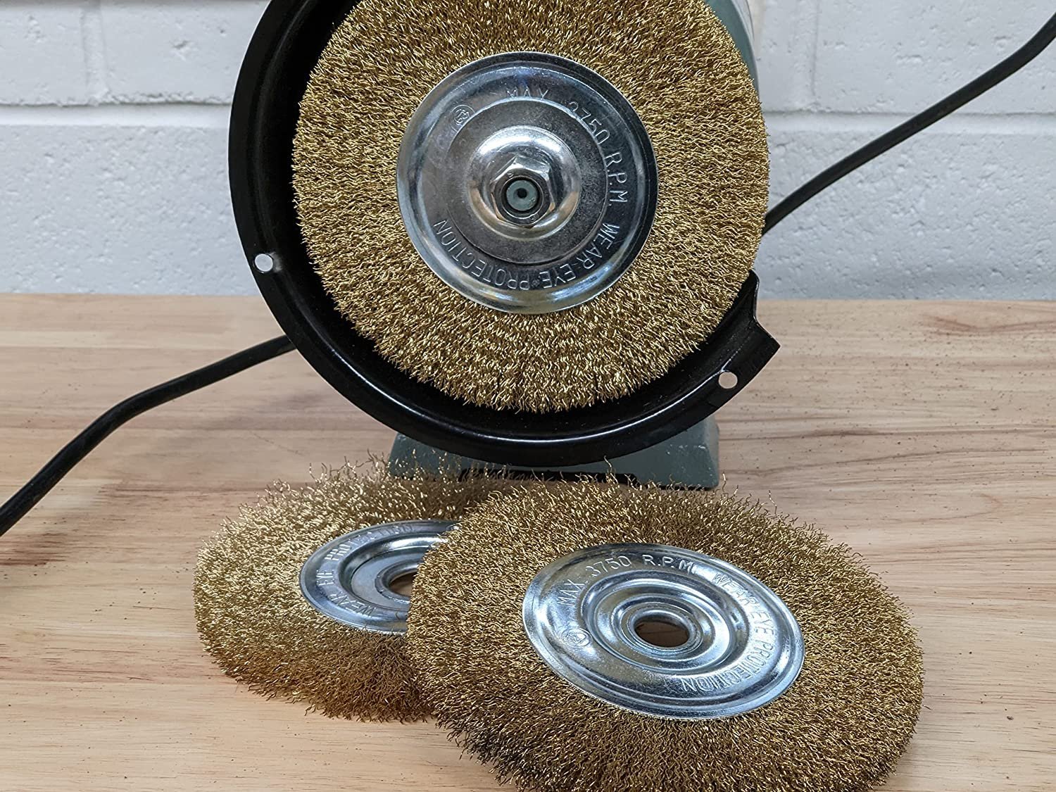 6-Inch Wire Wheel Brush Set for Bench Grinder, Brass Coated, Pack