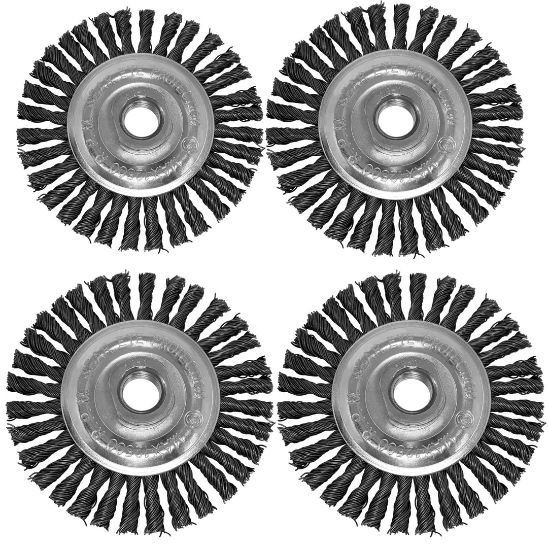 LINE10 Tools - Juego de 4 cepillos de rueda de alambre circular anudado de 4 pulgadas para amoladora angular, 1/4 de pulgada de grosor, para limpieza de óxido de alta resistencia
