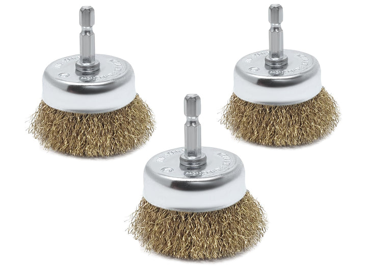 3 Pack 3" Wire Cup Brush for Drill, Brass-Coated