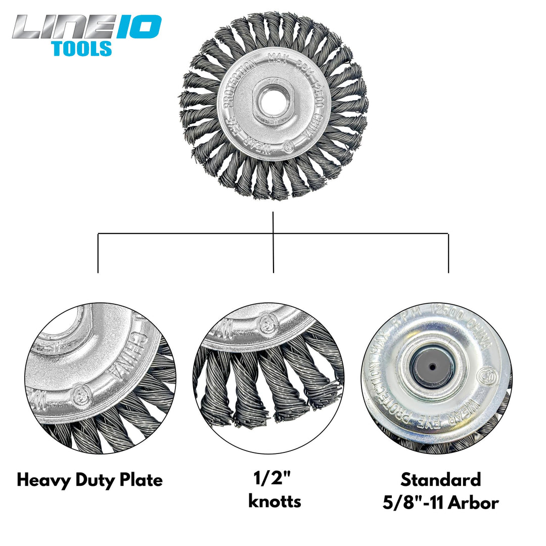 4pk 4" Knotted Wire Wheel for Angle Grinder, 5/8-11 Arbor, 1/2" Knots