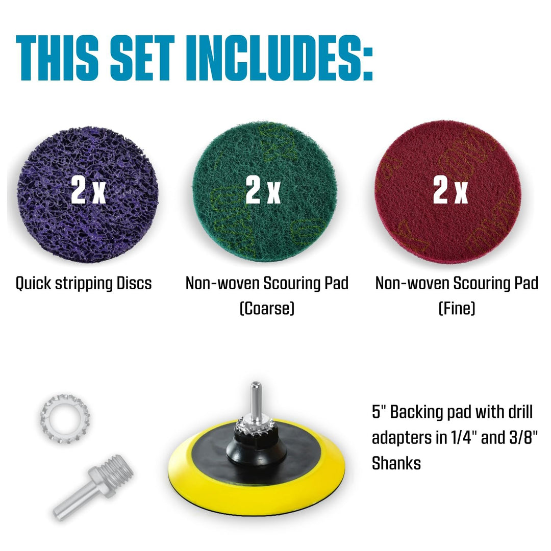 5" Metal Stripping Surface Condition Kit for Angle Grinder, Drill Adapter