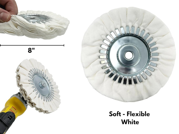 LINE10 Tools 8-inch Airway Buffing Wheel Kit with Three-Step Compound and Angle Grinder Buffer Extension Adapter for Polishing Hard Metals