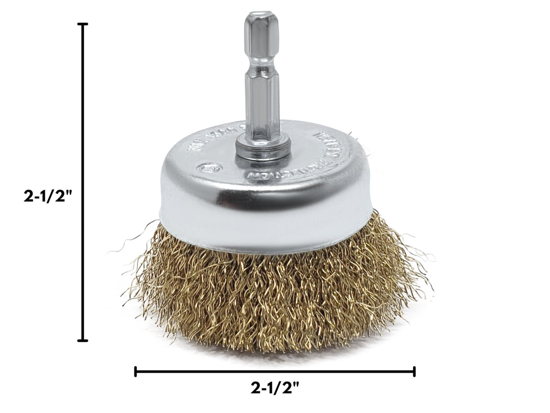 5pk 2-1/2" Wire Cup Brush for Drill, 4 Inch Diameter, Brass-Coated