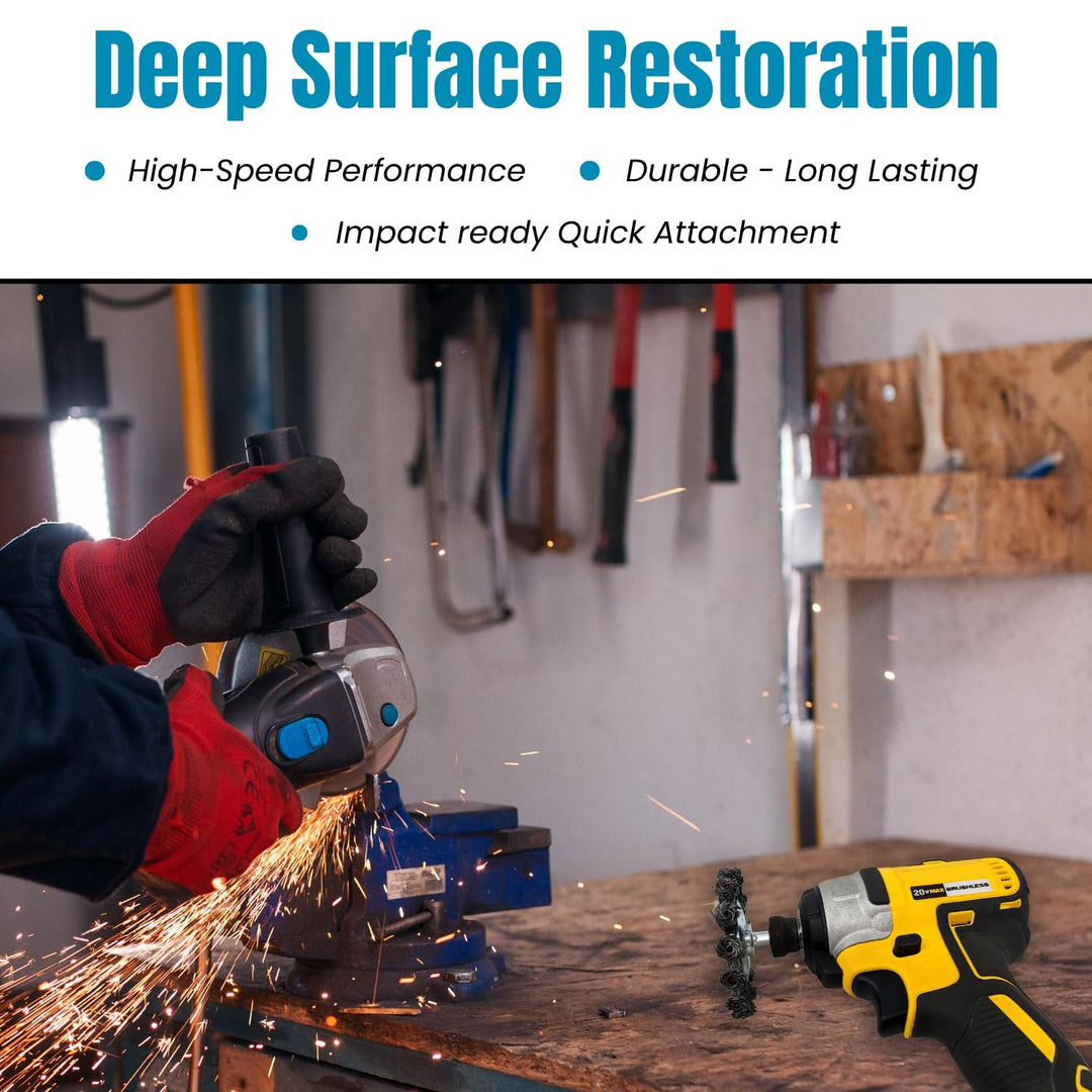 3pk 3" Knotted Drill Wire Brush, Hex Shank, Impact Driver