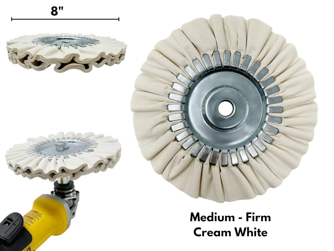 LINE10 Tools 8-inch Airway Buffing Wheel Kit with Three-Step Compound and Angle Grinder Buffer Extension Adapter for Polishing Hard Metals