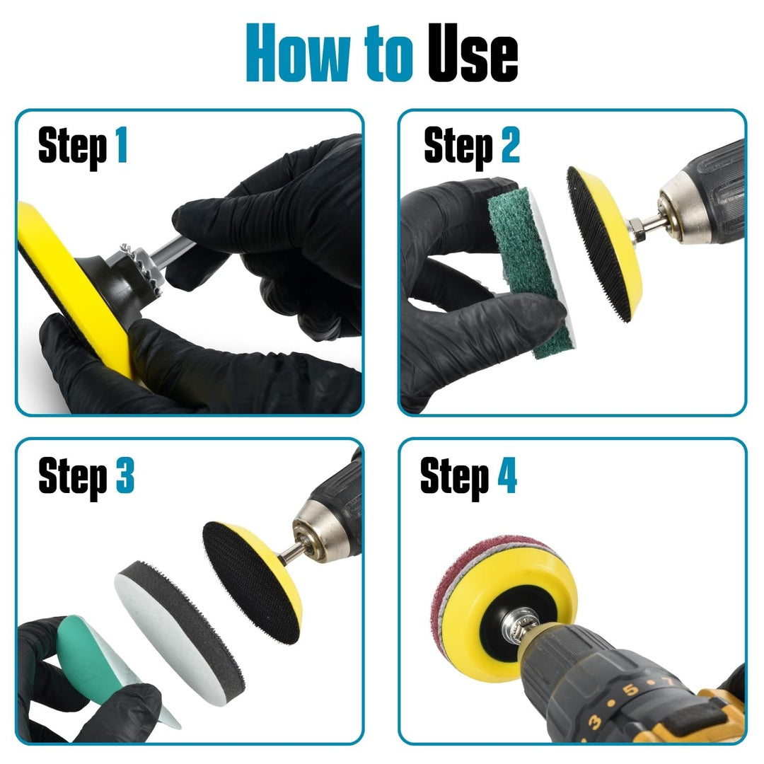 5-Inch Wet Sanding Disc Kit Assortment Pack for Drill or Angle Grinder, Film Backing Fine Wet Dry Sandpaper, 80 to 5000 Grit, Non-Woven Pads, Foam Pad 1/4" Shank Drill Grinder Adapter