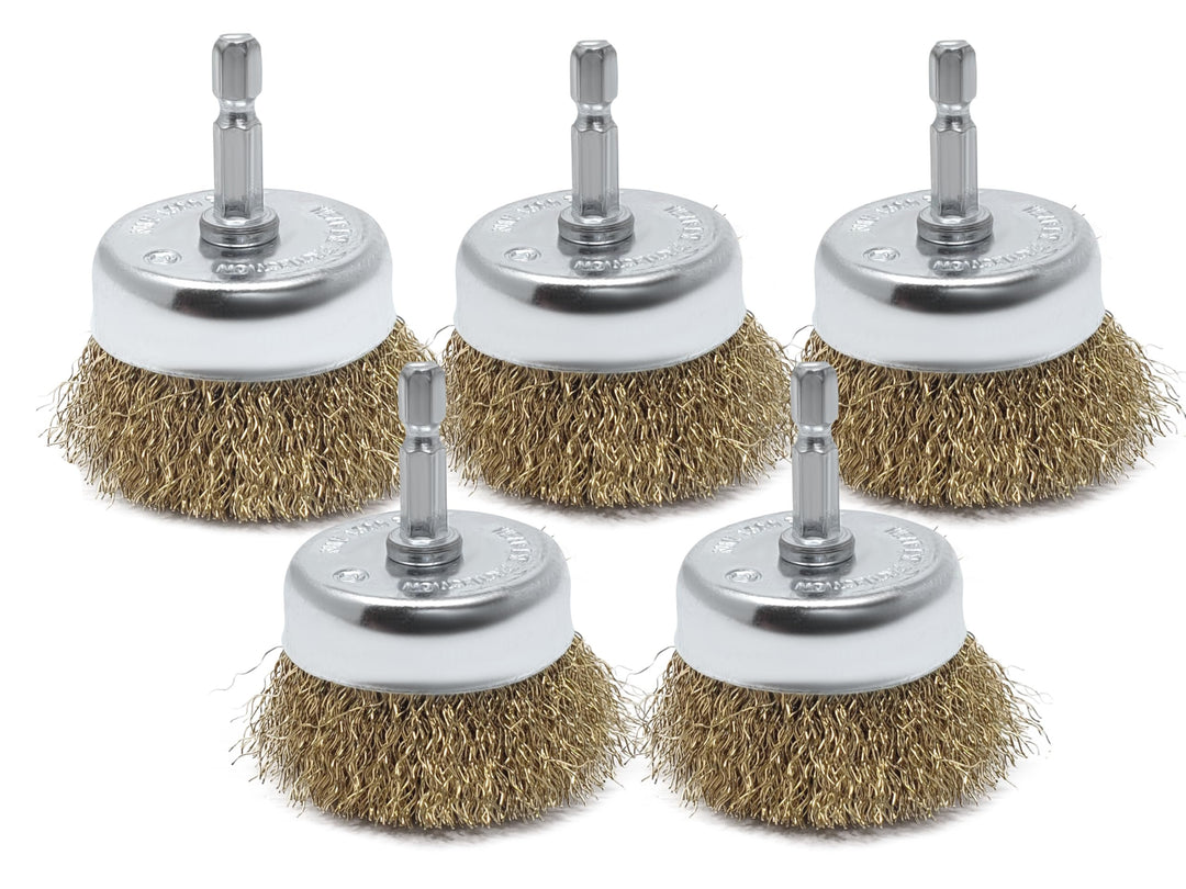 5pk 2-1/2" Wire Cup Brush for Drill, 2.5" Inch Diameter, Brass-Coated