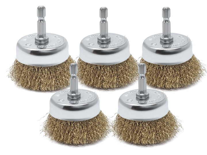 5pk 2-1/2" Wire Cup Brush for Drill, 2.5" Inch Diameter, Brass-Coated