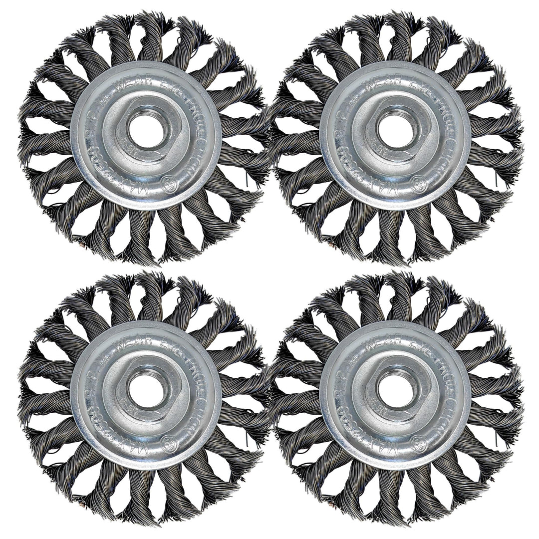 4pk 4" Knotted Wire Wheel for Angle Grinder, 5/8-11 Arbor, 1/2" Knots