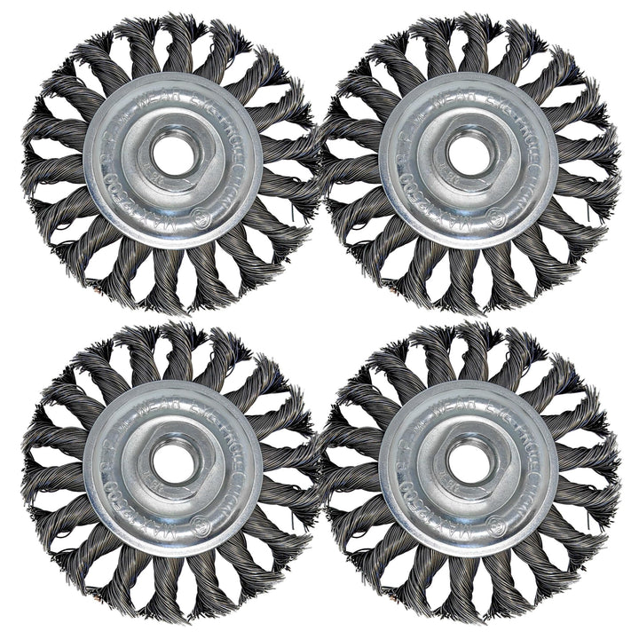 4pk 4" Knotted Wire Wheel for Angle Grinder, 5/8-11 Arbor, 1/2" Knots