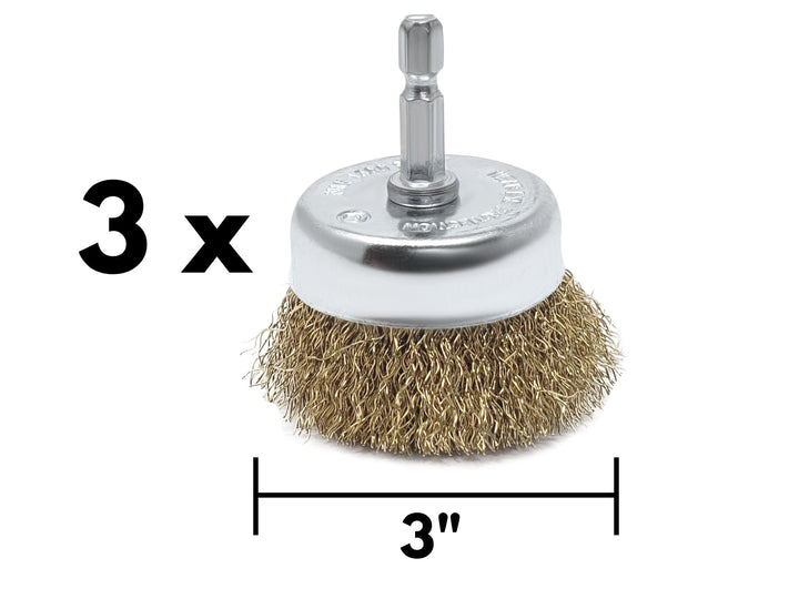 3 Pack 3" Wire Cup Brush for Drill, Brass-Coated