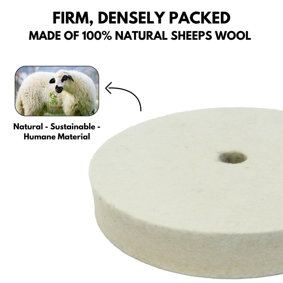6-inch Hard Felt Buffing Polishing Wheel, Pack of 2, with 1/2-Inch Arbor Drill Adapter, Works with Bench Grinder Polisher Extra Thick Firm Condensed Wool for Metal, Glass, Knife