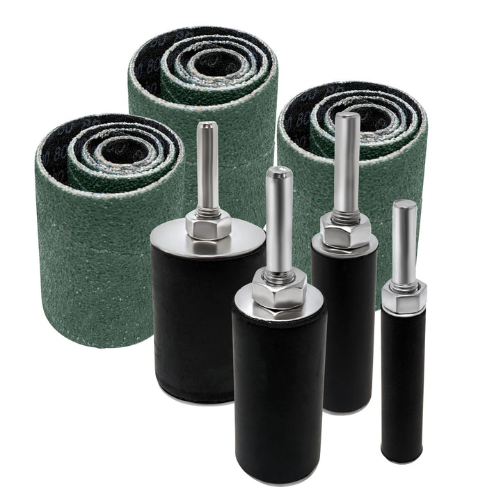 Paquet de 16 tambours et manchons de ponçage en zircone, en 3 grains, 60, 80, 120