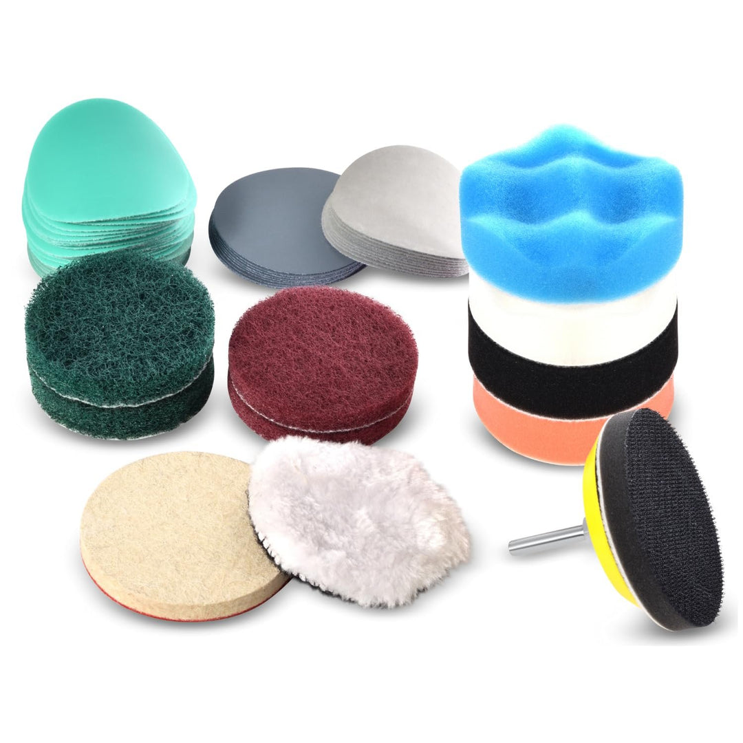 3" Polishing Kit for Drill Wet Sanding Car Headlight Restoration Kit with Sandpaper Discs, Foam & Wool Buffing Pads