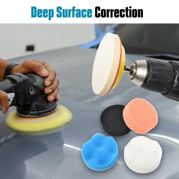 3" Polishing Kit for Drill Wet Sanding Car Headlight Restoration Kit with Sandpaper Discs, Foam & Wool Buffing Pads
