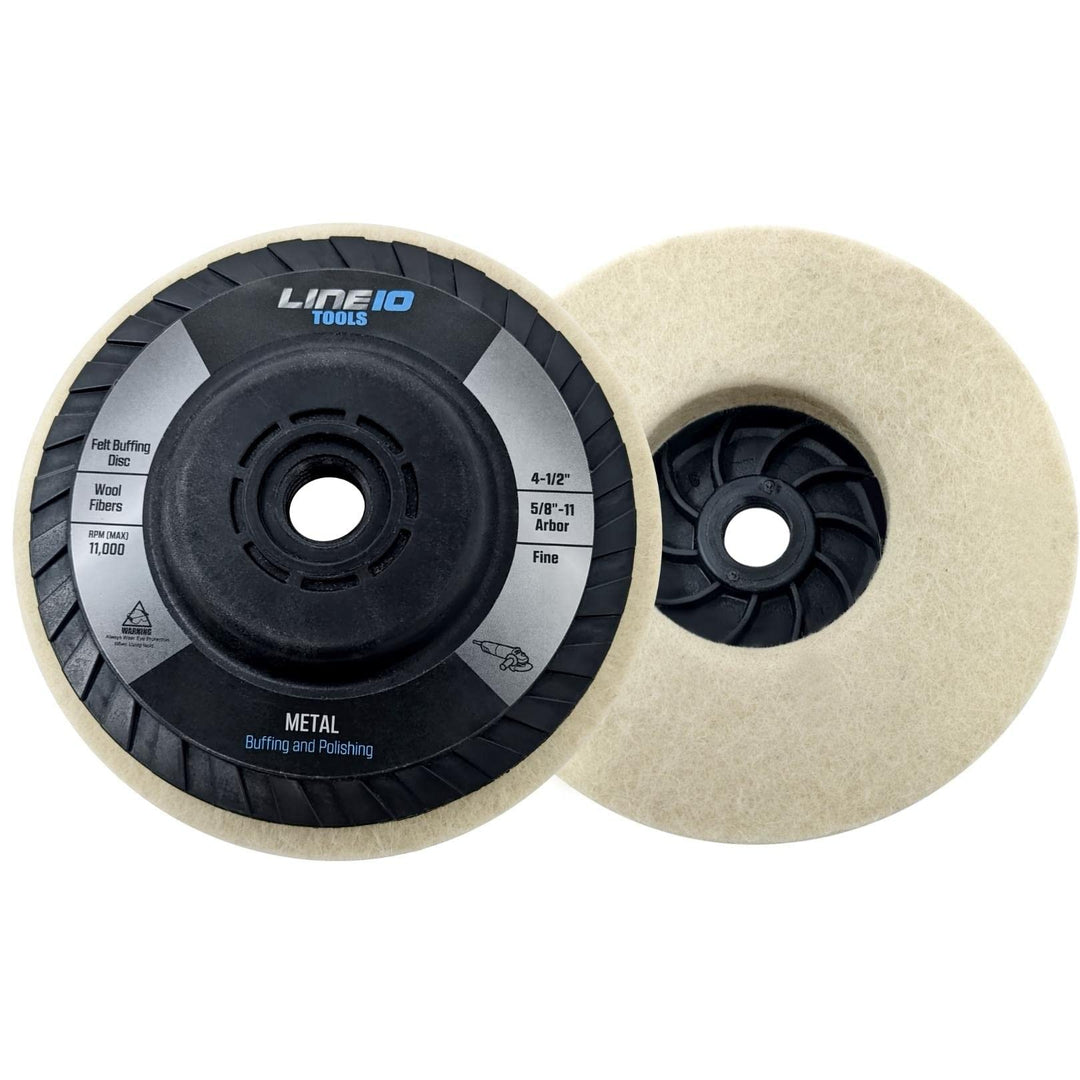 LINE10 Tools 4pk Felt Polishing Discs for 4-1/2"Angle Grinders, Buffing Metal, Threaded Arbor