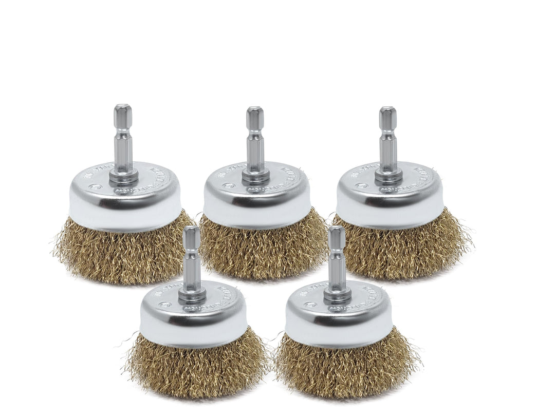 5pk 2-1/2" Wire Cup Brush for Drill, 4 Inch Diameter, Brass-Coated