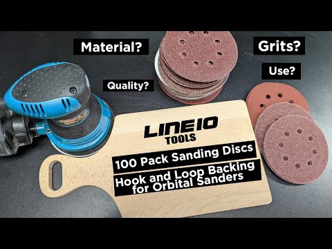 LINE10 Tools 100 Pack Sanding Discs, 5 inch, 8 Holes, Hook and Loop Backing for Orbital Sanders