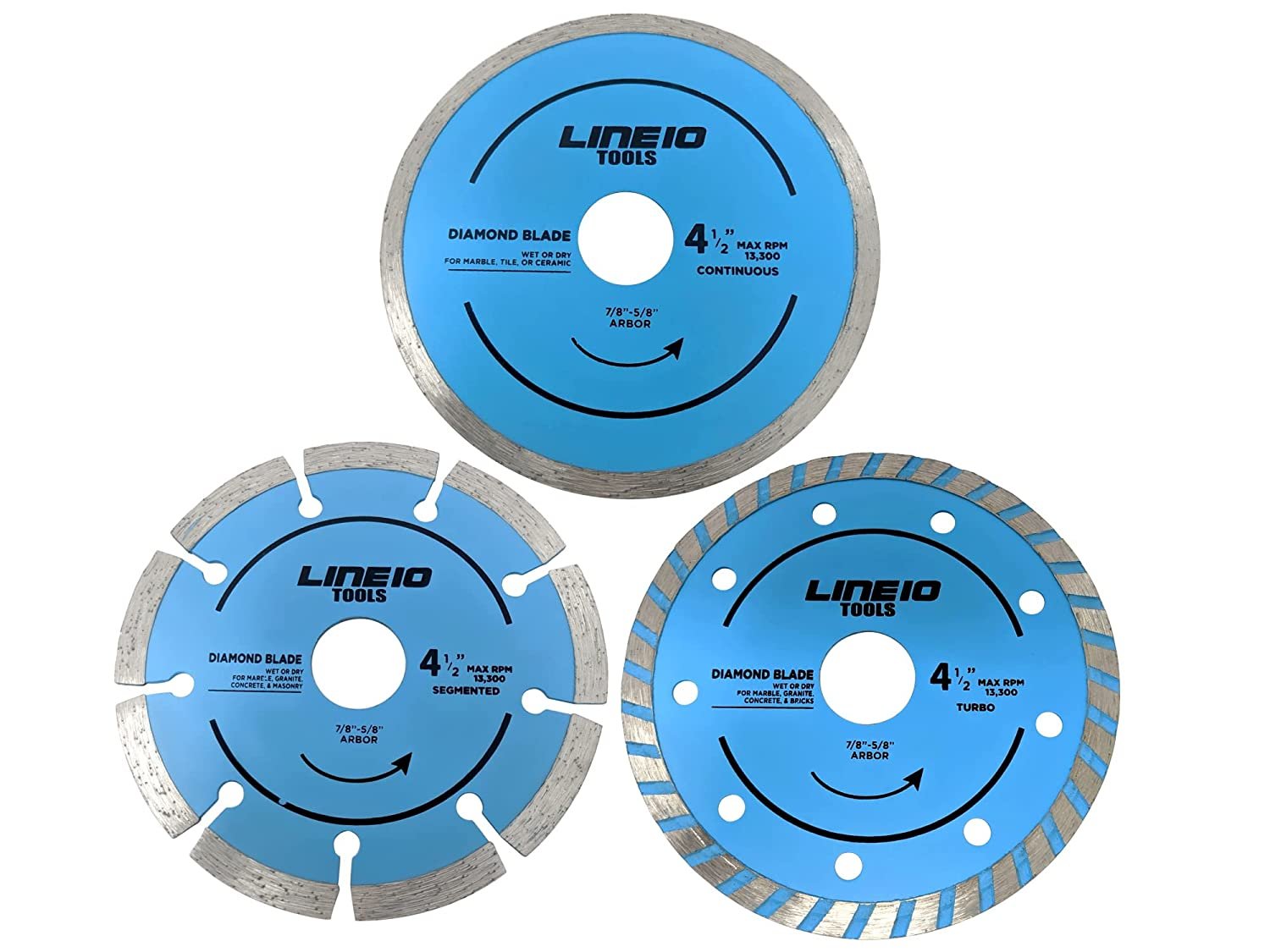 3Pc Diamond Cutting Blade Set for 4-1/2 inch Angle Grinder