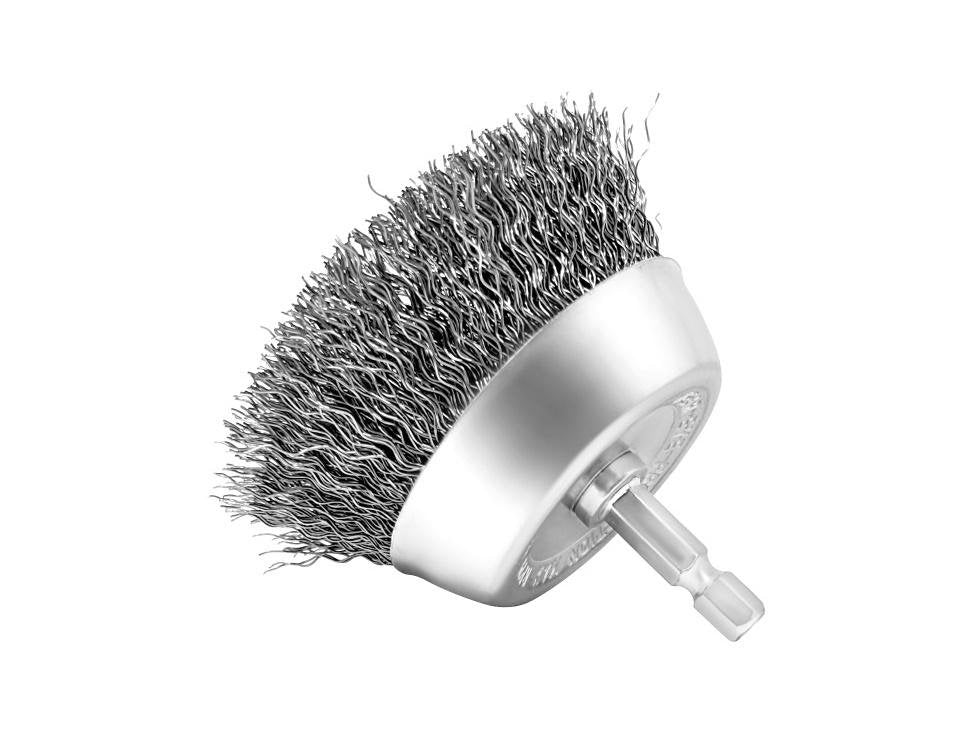 3 inch Wire Cup Brush on 1/4" Hex Shank - Steel Bristle