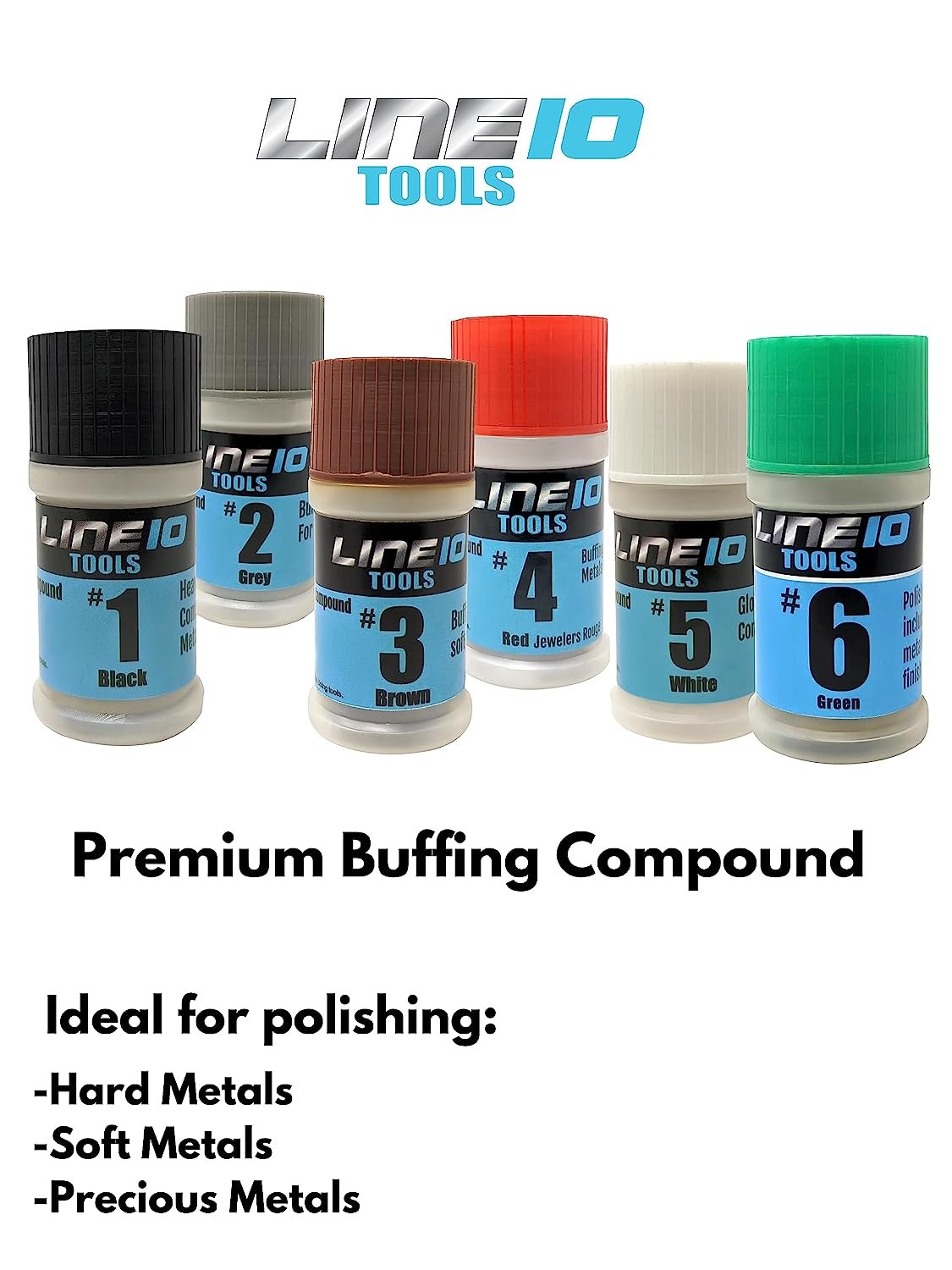 LINE10 Tools Buffing and Polishing Compound for Metal, 6pc Set