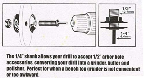 Drill Arbor Adapter for Buffing and Grinding Wheels 1/2-Inch Arbor