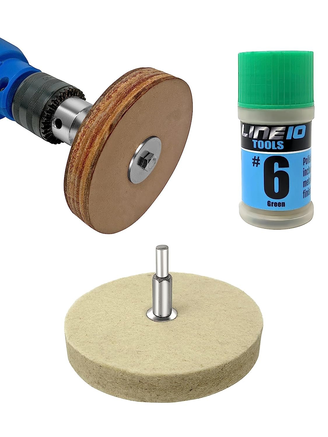 LINE10 Tools 4" Leather Strop and Felt Buffing Wheel Kit for Drill