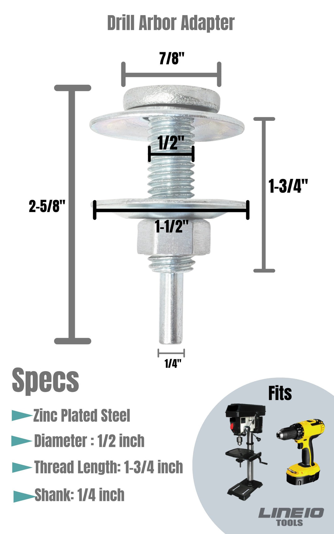 Mandril adaptador de eje de rueda pulidora, eje extendido que se adapta a ruedas de hasta 1-1/4" de espesor