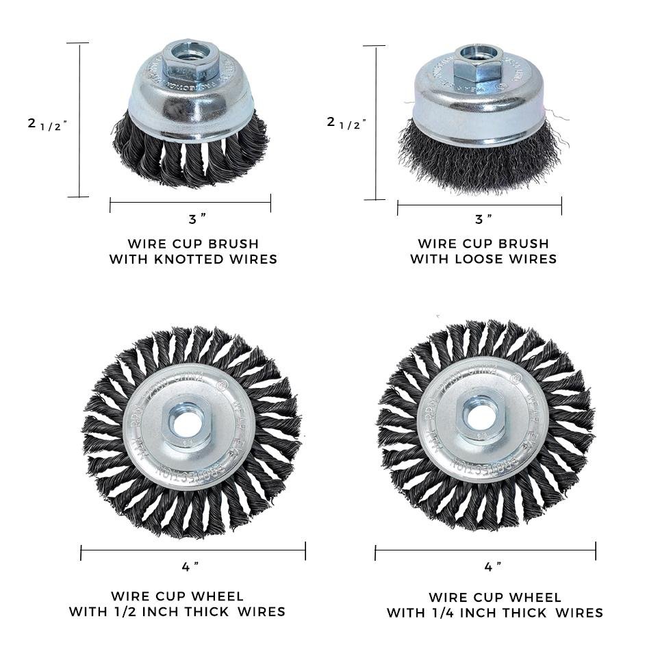 Industrial Wire Brush Kit for Angle Grinder, 5/8"-11 Arbor w/ Adapters