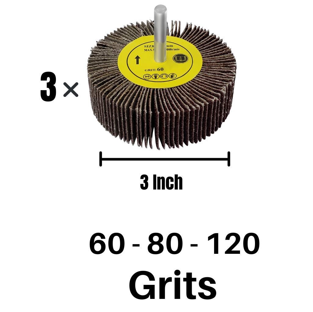 3pc Flap Sanding Wheels Kit for Drill, Mounted on 1/4-inch Shank