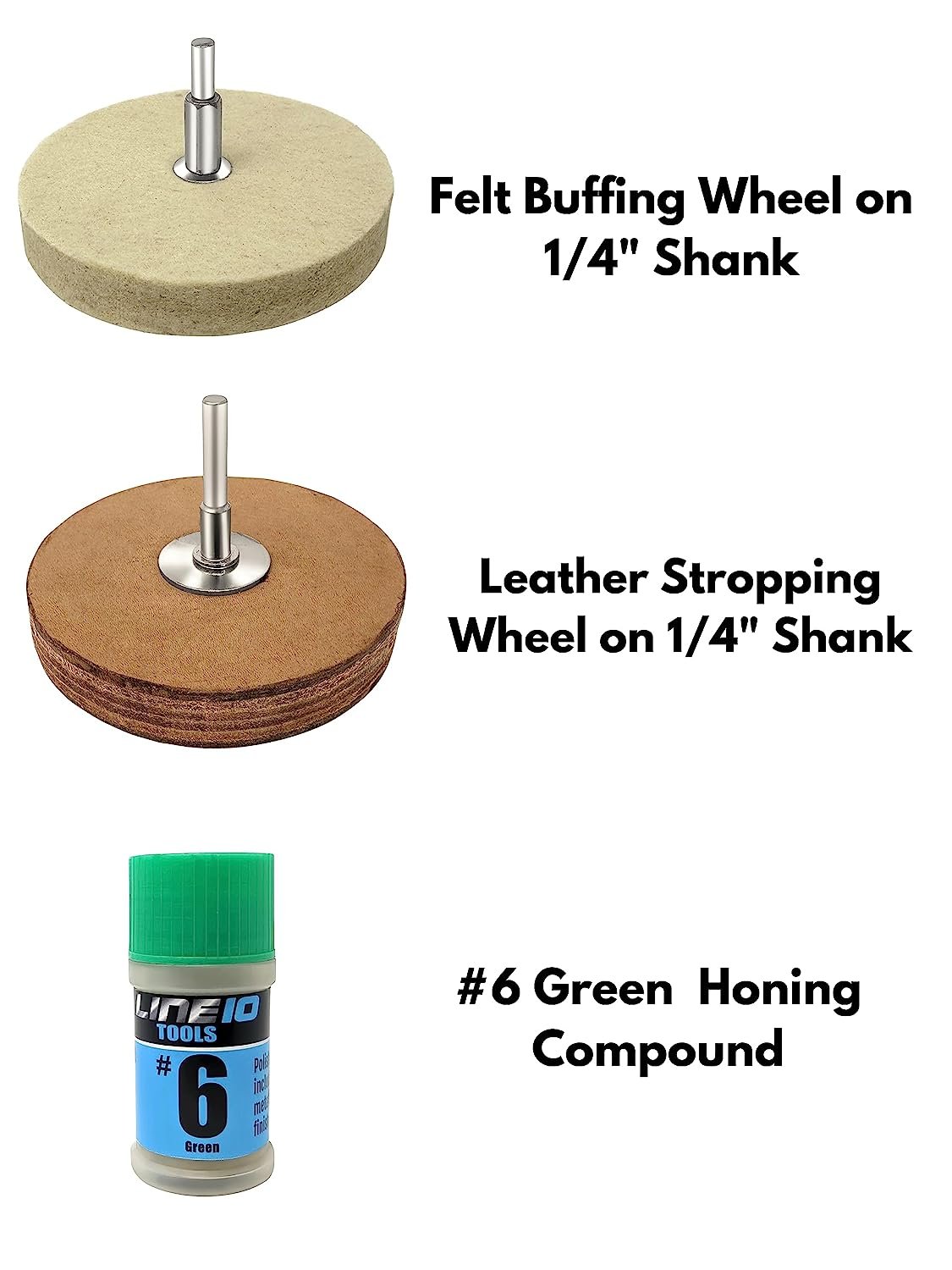 LINE10 Tools Kit de rueda pulidora de fieltro y correa de cuero de 4" para taladro