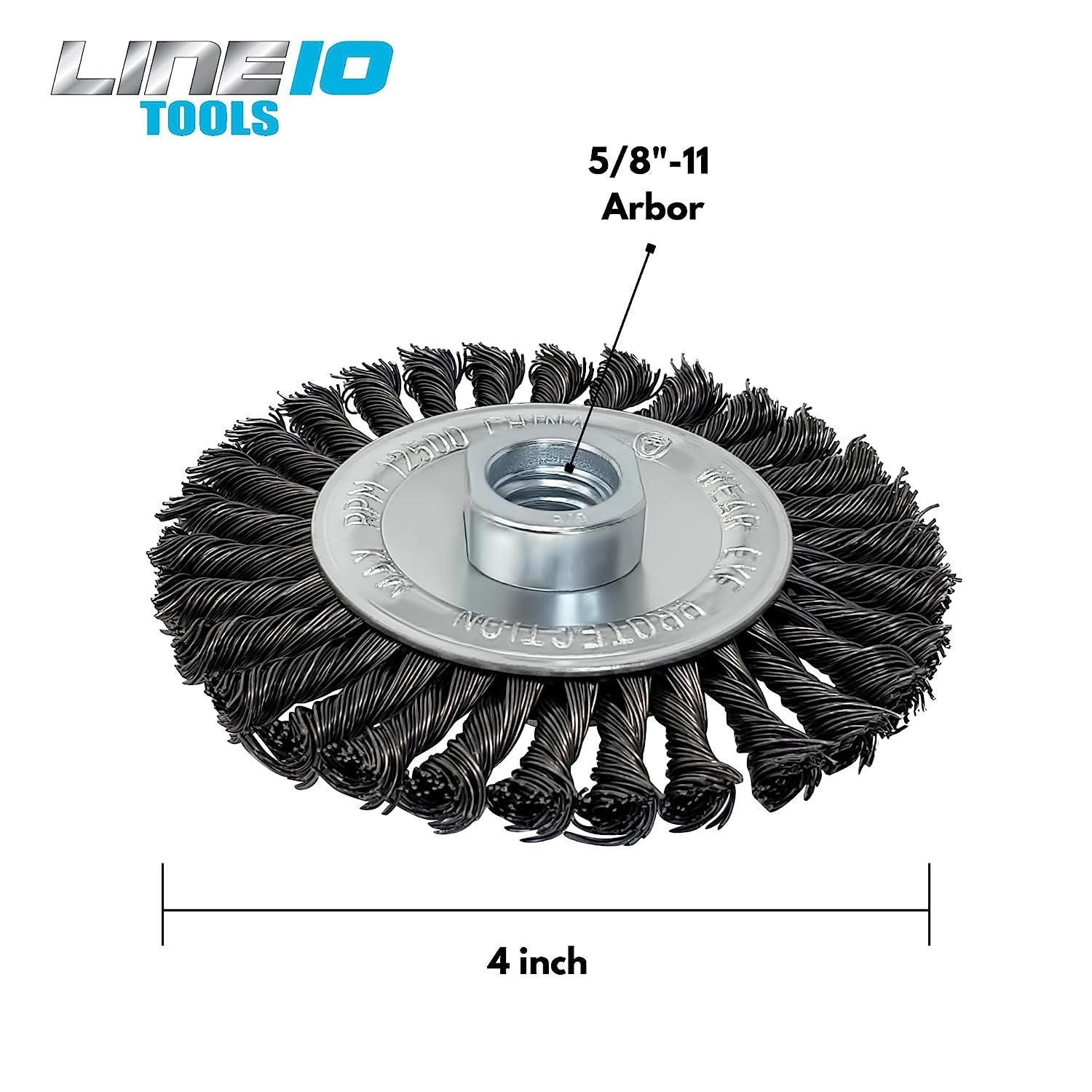 LINE10 Tools 4pk 4-Inch Knotted Circular Wire Wheel Brush for Angle Grinder, 1/2-inch Thick, for Heavy Duty Rust Cleaning Stripping