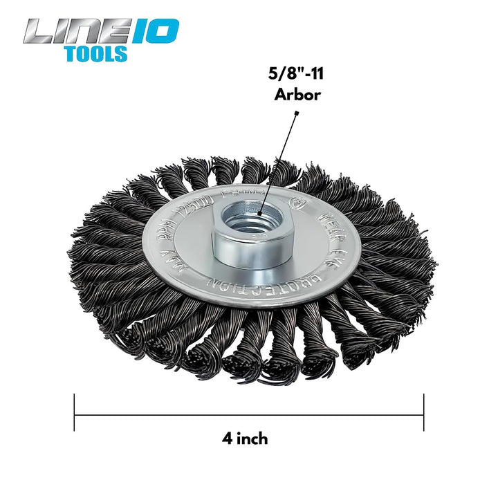 LINE10 Tools 4pk 4-Inch Knotted Circular Wire Wheel Brush for Angle Grinder, 1/2-inch Thick, for Heavy Duty Rust Cleaning Stripping