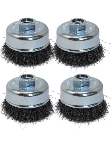 LINE10 Tools 4pk 3-Inch Crimped Wire Cup Brush for Angle Grinder for Heavy Duty Rust Cleaning Stripping