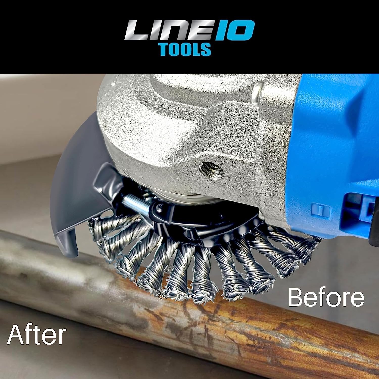 LINE10 Tools - Juego de 4 cepillos de rueda de alambre circular anudado de 4 pulgadas para amoladora angular, 1/4 de pulgada de grosor, para limpieza de óxido de alta resistencia