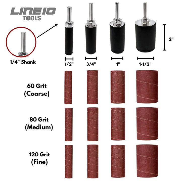 16pc 2" Long Sanding Drums and Sleeves Set for Drill