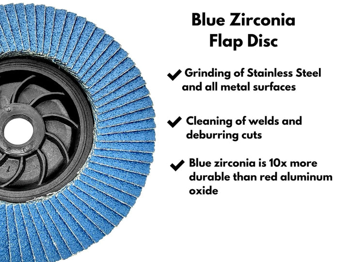 5pk Blue Zirconia Flap Wheel 4-1/2" with 5/8-11 Threaded Arbors for Angle Grinder