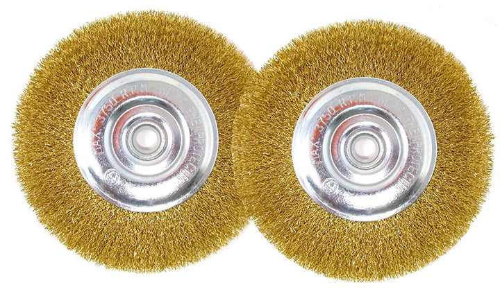 6-Inch Wire Wheel Brush Set for Bench Grinder, Brass Coated, Pack of 2