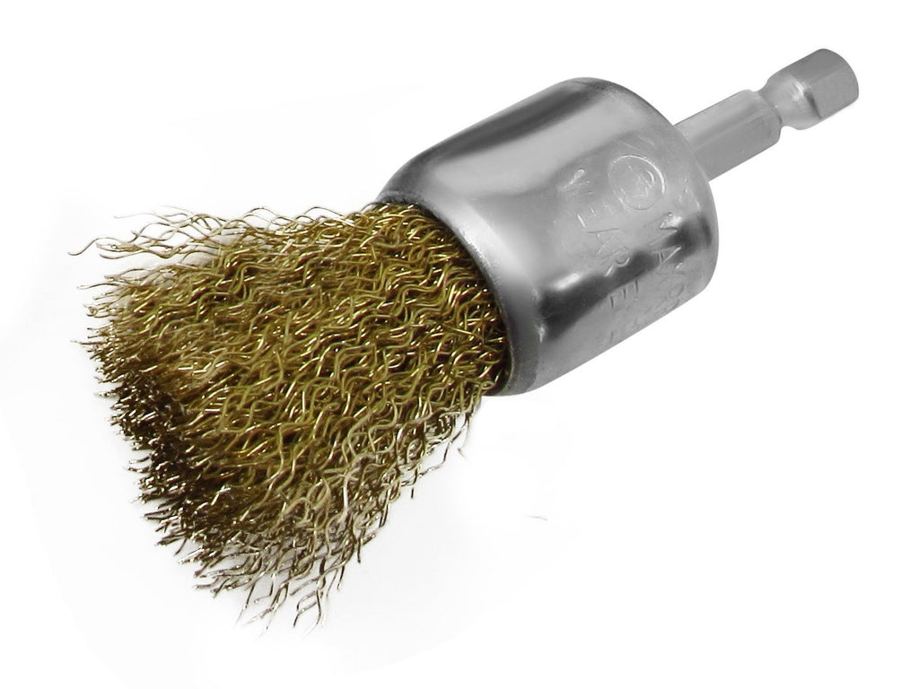 3” Crimped Wire Cup Brush with 1/4” Hex Shank (Brass Coated)