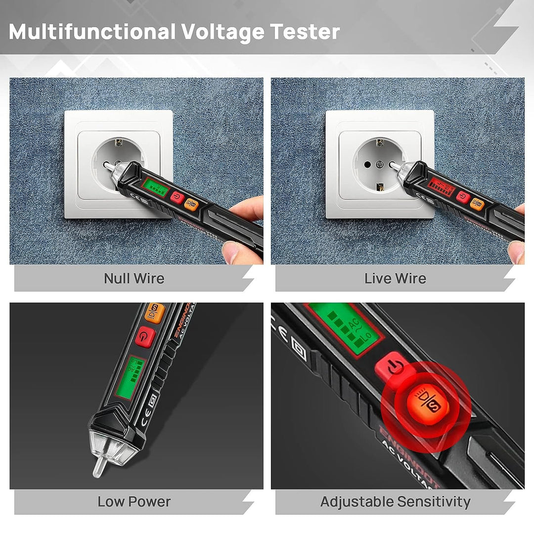 Probador eléctrico de voltaje sin contacto detectable con rango dual (pilas incluidas)