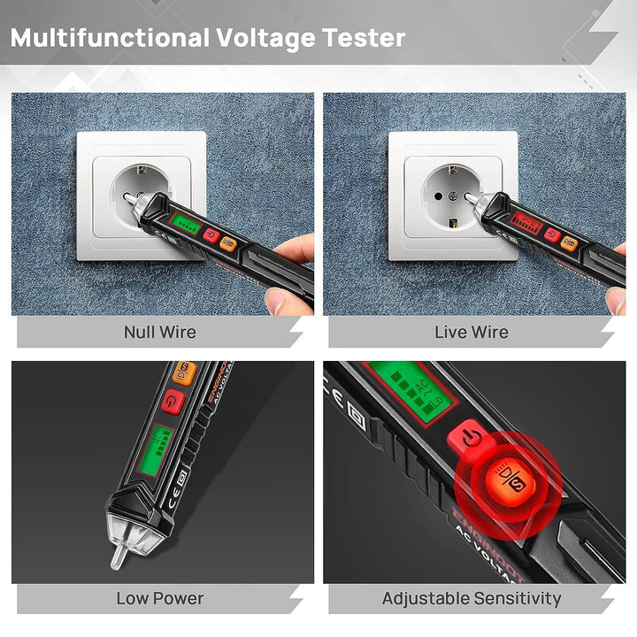 Probador eléctrico de voltaje sin contacto detectable con rango dual (pilas incluidas)