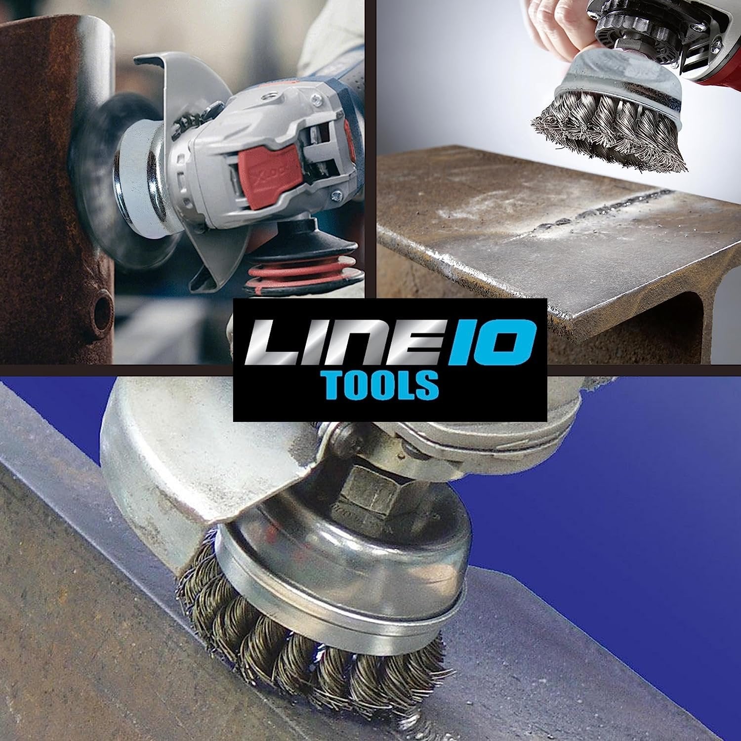 LINE10 Tools - Juego de 4 cepillos de copa de alambre anudado de 3 pulgadas para amoladora angular para limpieza de óxido de alta resistencia