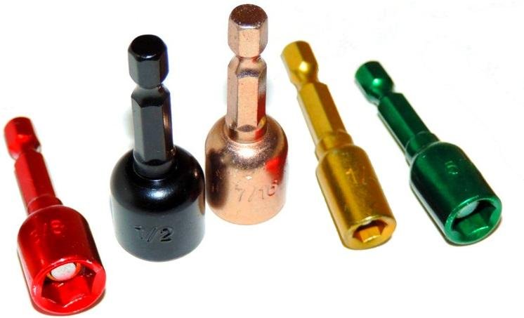 Juego de destornilladores magnéticos para tuercas, 5 piezas, codificados por colores