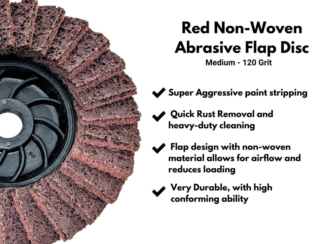 5pk Red Non-Woven Abrasive Flap Disc 4-1/2" with 5/8-11 Threaded Arbor for Angle Grinder