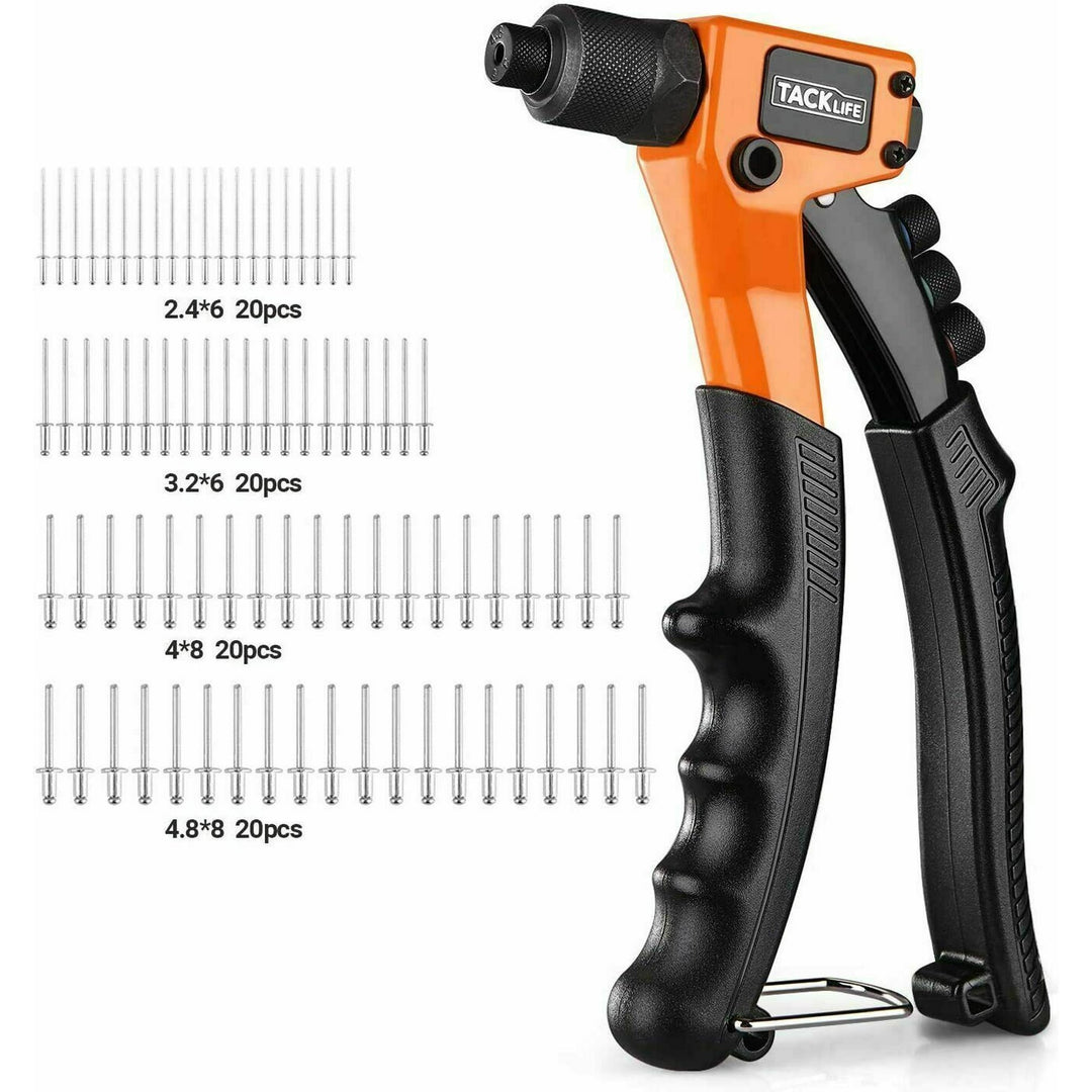 Rivet Gun Kit with 80 Rivets, 4 In 1 Hand Riveter, 4 Tool-Free Interchangeable Heads