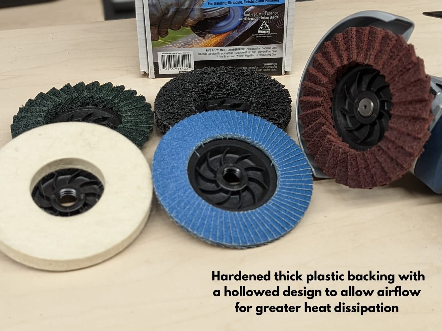 Paquete variado de amoladora angular de discos de solapa de 5 piezas con eje roscado de 5/8-11 para pelar, preparar superficies, pulir y pulir